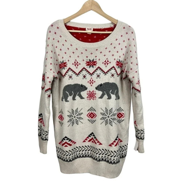 Mossimo Supply Co Pullover Tight Knit Fair Isle Polar Bear Sweater Size Large - Picture 1 of 8